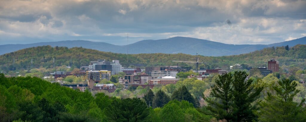 Skyline view of Charlottesville, Virginia, host city of the International Stroke Genomics Consortium Spring 2013 workshop on stroke genetics research.